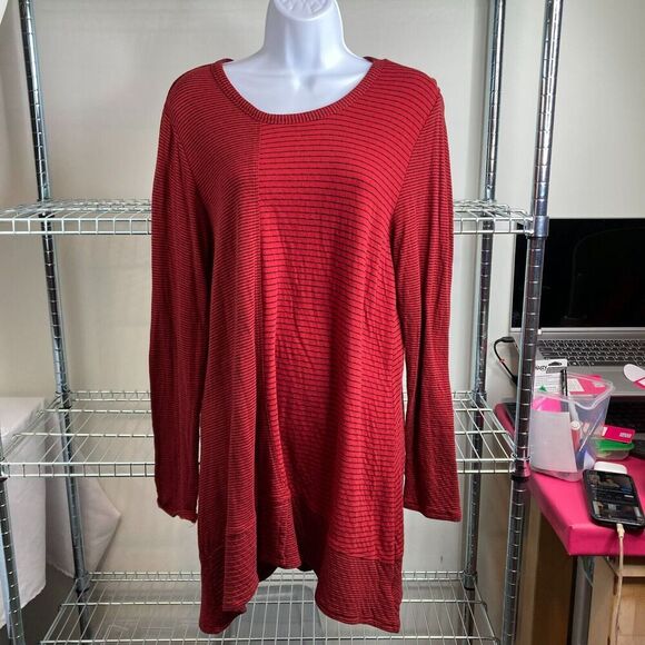 Habitat Womens Pinstriped Tunic Top Red Knit Round Neck Long Sleeve Size Medium - Picture 7 of 13